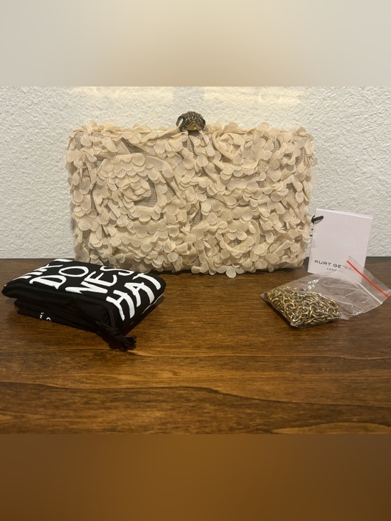 Kurt Geiger Handbags - Kurt Geiger cream floral ruffle frame clutch